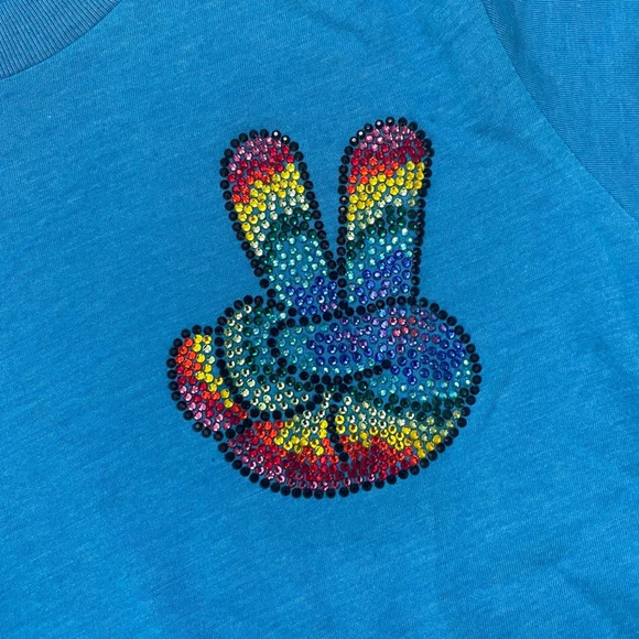 Girls Rhinestone Peace Sign Short Sleeve Tee Shirt Size Small Boutique Handmade - Picture 4 of 7